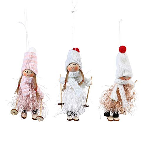 Nuobesty Xmas Tree Ornament Christmas Plush Doll Ornaments, Angel Doll Mini Ski Girl Figurine Christmas Tree Hanging Pendant For Christmas Decorations Xmas Party Office Desktop 3Pcs Christmas Decor #TOP24