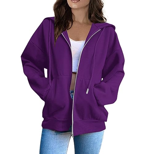 OIOLOYJM Zipper Hoodies for Women Long Sleeve Oversized Sweatshirts Y2k Drawstring Soft Jacket 2025 Fall Fashion with Pockets