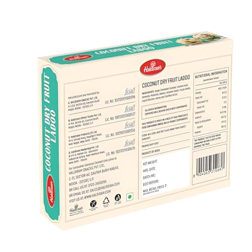 Haldiram's Coconut Dry Fruit Ladoo 400g | Premium Handcrafted Indian Mithai | Nariyal ke Laddu | Indian Sweets | Fresh Indian Traditional Mithai | Dry Fruit Ladoo | Indian Mithai | Sweet Gift for festival