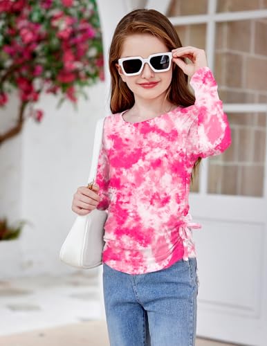 Image of Arshiner Girls Long Sleeve Shirts Ruched Knot Side Tunic Blouse Tee Tops