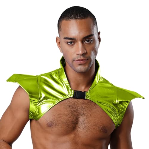 CHICTRY Shiny Metallic Gothic Steampunk Shrug for Mens Shoulder Epaulet Collared Pauldron Armour Fluorescent Green X-Large