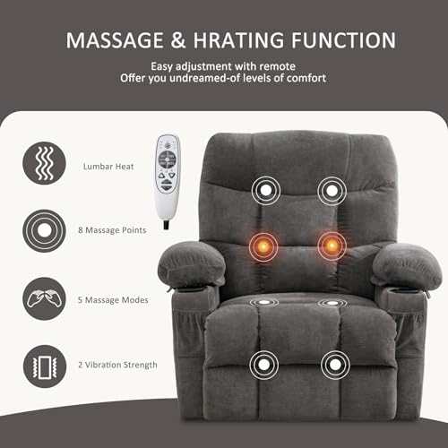 BOSMILLER Power Lift Recliner Chair for Elderly with Heat and Vibration Massage Recliner Chair with USB Charge Port for Living Room- Infinite Position, Side Pocket
