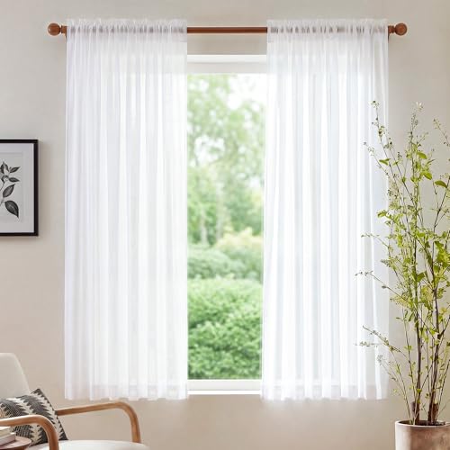 Image of NICETOWN Ivory Sheer Curtains for Bedroom, W42xL63, 2 Panels | Rod Pocket Lightweight Drapes Voile Sheer Air & Breathable Light Filtering Window Treatments for Children Room