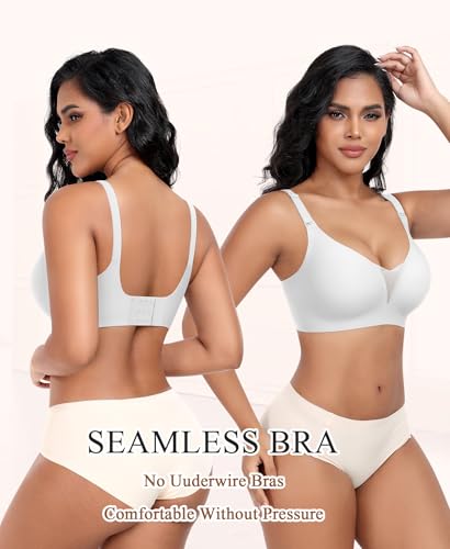 Image of Wireless Bras for Women Lace V Neck No Underwire Push Up Bra Seamless Braslettes Full Coverage Plus Size Everyday Bras S-3XL