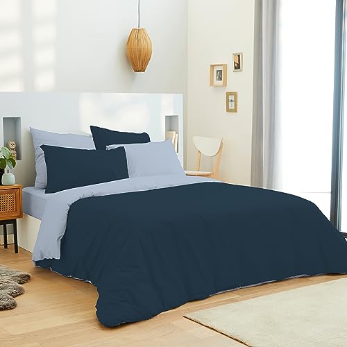 univers decor - Pack Complet 6 pièces Bicolore réversible Housse de Couette 240 x 220 cm lit 160 x 200 cm 100% Coton / 57 Fils/cm²