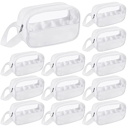 Buryeah 12 Pieces Toiletry Bag for Women Men Translucent Small Travel Makeup Pouch Portable Waterproof Organizer Set for Accessories Toiletries(White)