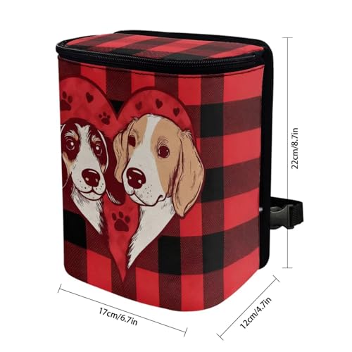 Image of Talayituse Dog Paw Scottish Tartan Print Car Trash Can with Lid, Leak Proof Auto Trash Bag Hanging Vehicle Garbage Can Multipurpose Storage Container for Back Seat Road Trip