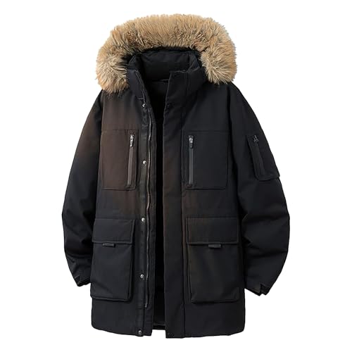 Chaqueta acolchada para hombre con capucha de piel sintética y acabado premium cortavientos
