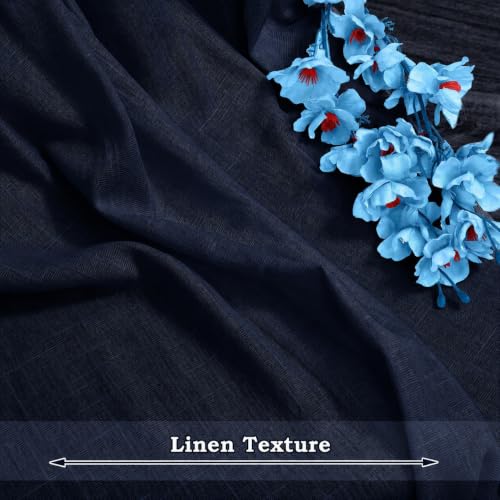 Image of THE LINEN COMPANY Cotton Linen Solid Window Curtain, Farm House Curtains 2 Pcs Set with Steel Eyelet Rings :- 5 Feet (Dark Blue, Pack of 2) | Sheer