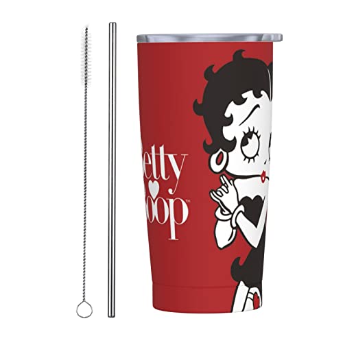 ベティちゃん ベティ ブープ アニメ ストロー&ストローブラシ付き マグカップ コーヒーカップ 600ML コンビニカップ タンブラー ステンレス製 保冷 保温 車用 蓋付き 持ち運び 水筒 大容量 直飲み キャラクター 人気 プレゼント