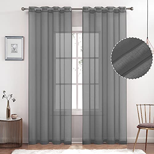 July Joy Halbleinen-Optik, durchscheinende Vorhänge für Schlafzimmer, Wohnzimmer, Ösen, lichtfilternd, Voile, Fenstervorhänge, 2er Set Paneele (132,1 x 183,9 cm, Grau) Cover