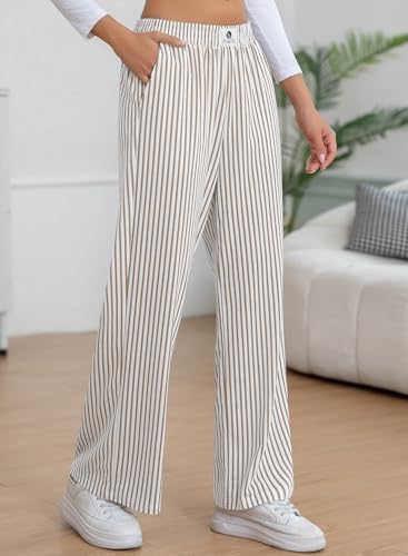 EVALESS Women's Striped Pants 2025 Comfy High Waist Wide Leg Lounge Pants Y2K Casual Lightweight PJ Bottoms with Pockets4