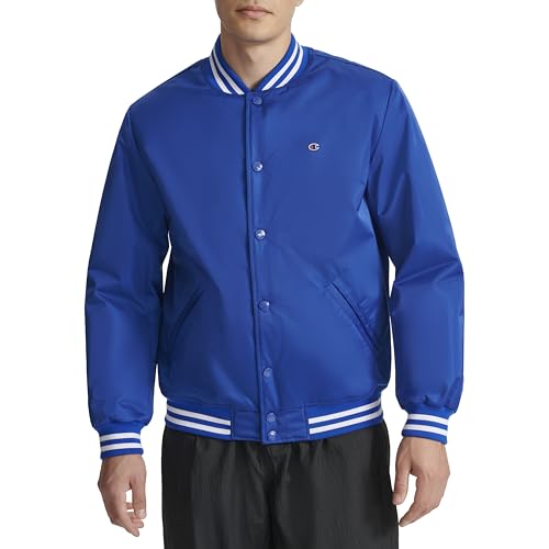 Champion Men's Logo Striped-Trim Varsity Jacket, Surf The Web, Large