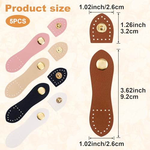 Joez Wonderful 5 Sets Leather Snap Buckles Snap Button Closure, Sew On Purse Closure Fasteners for Wallet Bags Tote Jacket Notebook Making Supplies DIY Craft (5 Colors)