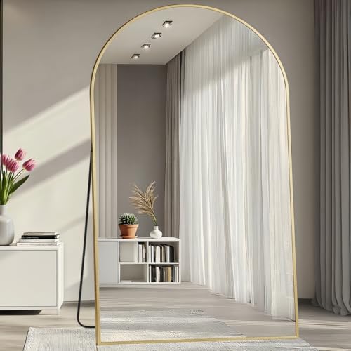 Image of Prywot Full Length Mirror, Oversized 81 inchx41 inch Arched-Top Floor Mirror, Gold