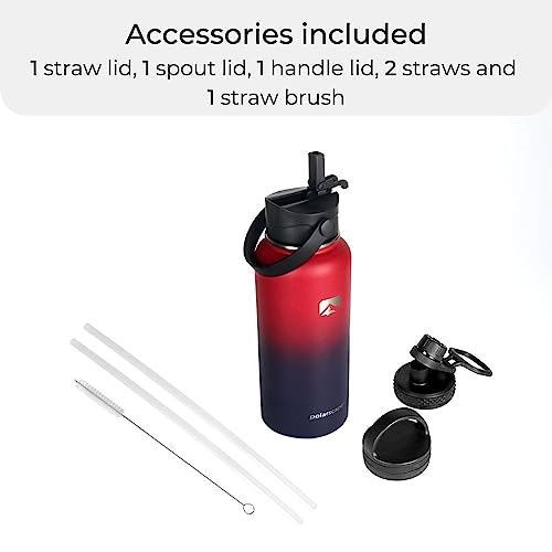 Polarscape Stainless Steel Insulated Water Bottle with Straw, Metal Water Bottle, Includes 3 Lids, 2 Straws, and Straw Brush - Image 3