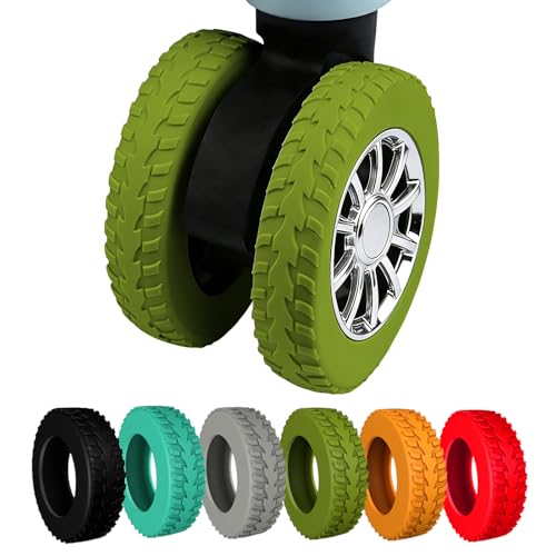 Aorotost 8 Pcs Luggage Wheel Covers Silicone Protective Covers for 2-2.4 Suitcases Spinner Wheel Upgraded Wear-Resistant Silent Shock Absorption Luggage Travel Accessories(Avocado green)