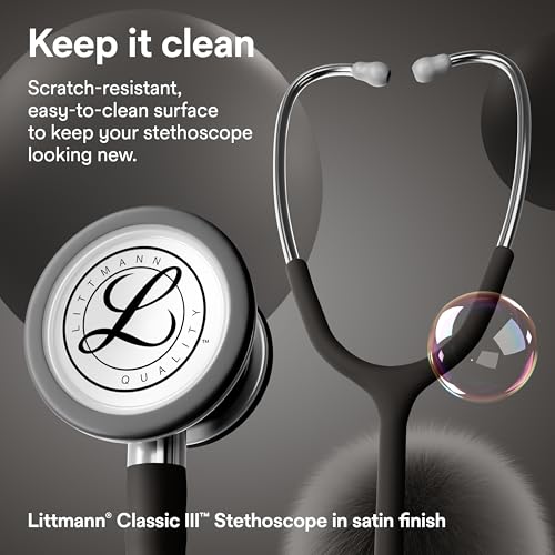 Image of 3M Littmann Classic III Stethoscope, 5620C, 27 inch Black Satin Finish Tube for Added Comfort, Flexibility and Cleanability, Stainless Steel Chestpiece, More Than 2X as Loud, Weighs Less