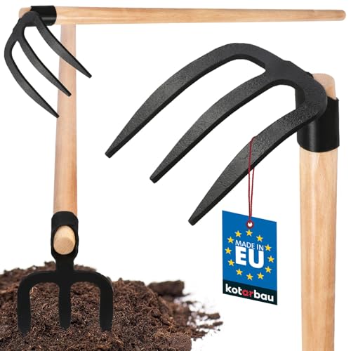 KOTARBAU® Zappa per patate con 3 denti, manico in legno, 110 cm, attrezzi agricoli in acciaio, attrezzi da giardinaggio, accessori da giardino, attrezzi da giardino, attrezzi manuali, per piante