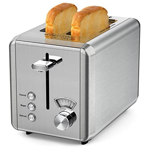 WHALL® Toaster Stainless Steel, 6 Bread Shade Settings, 1.5in Wide Slot, Bagel/Defrost/Cancel Function, Removable Crumb Tray, High Lift Lever