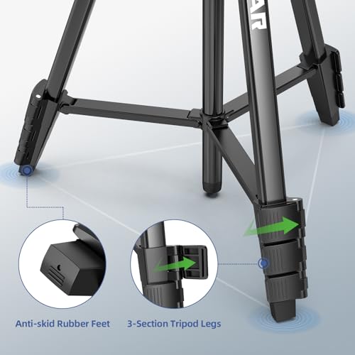 Huepar 152 cm Leichtbau tragbares Stativ für Laser, verstellbares Baustativ mit 3-Wege-Schwenkkopf, 2 Wasserwaagen, 1/4\- und 5/8\-Gewindeanschluss für Verschiedene Werkzeuge