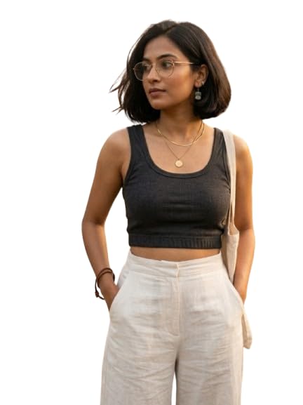 Girls Ribbed Crop Tank Top for Women, Free Size Fits 28-38, Stretch Knit Sleeveless Crop Vest, Scoop Neck Camisole, Soft & Breathable Casual Crop Top for Yoga.-picture-19