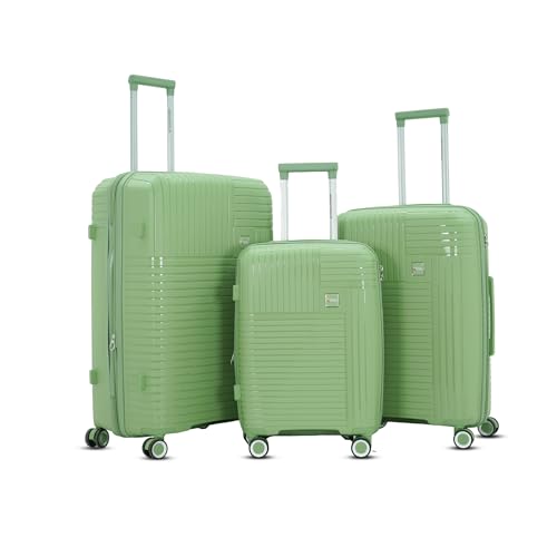 Image of AMERICAN TRAVELLER Touris Travel Trolley Bag Set of 3 | Lightweight Expandable Polypropylene Hard Shell | Large Suitcase with TSA Lock | 8 Lego Wheels | Travel Luggage for Men & Women (3, Green)