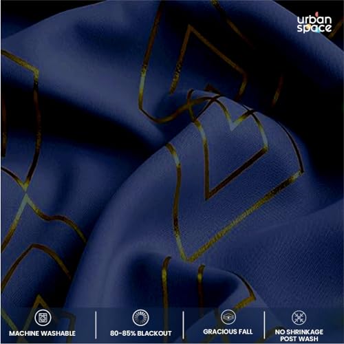 Image of Urban Space 80-85% True Blackout Curtains for Window, Gold Foil Printed Blackout Curtains, Decorative Window Curtain Eyelet with Tieback, 1 Piece Curtain for Living Room(Diamond Navy Blue, 5 Feet)