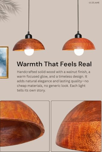 Image of Wooden Hanging Dome Pendant Linear Cluster for Hall Room & Bedroom | Solid Wood Handcrafted Pendant Lamp for Ceiling, Living Space with Adjustable Cord Hanging Light for Decor
