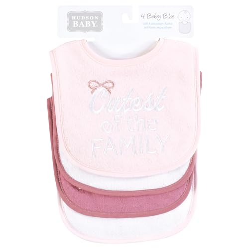 Image of Hudson Baby Infant Girl Cotton Terry Drooler Bibs with Fiber Filling, Cutest Family, One Size