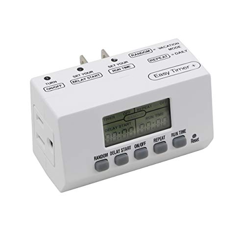 Clear Power Indoor Timer (Dual Pack) 1 Grounded Outlet Ez Digital Timer For Lamps, Fans, Grow Lights, White, Random/Vacation Mode Included, 2-Pack, Dcit-0011-Dc #TOP1