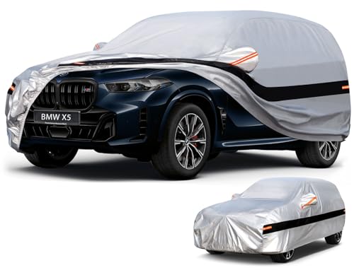 Image of Holhtly Car Cover Custom Fit for BMW X5, Car Covers for Automobiles All Weather Waterproof Sun Snow Rain Wind Dust Protection, Outdoor Car Cover Gray & Black