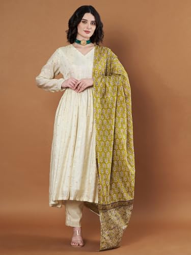Image of Women's Cotton Blend Floral Print Dupatta with 2.20 Meters | Women's cotton printed dupatta with tassels