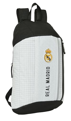 Safta REAL MADRID 1ª EQUIPACIÓN 24/25 - Mini Mochila para Uso Diario, Ideal para Niños de Diferentes Edades, Cómoda y Versátil, Calidad y Resistencia, 22x10x39 cm, Color Blanco/gris