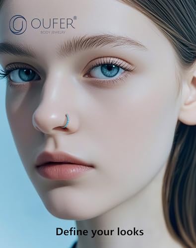OUFER Turquoise Nose Rings Hoop for Women Men, 316L Surgical Steel 20G Nose Piercing Jewelry, Hinged Segment Septum Lip Rings Cartilage Conch Rook Helix Tragus Daith Earrings-6MM3