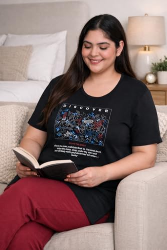 Image of In Love Women's Plus Size Longline T-Shirt with Side Pocket, 3 /4 Sleeve, Crew Neck