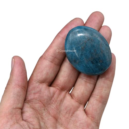 Image of Crystal Heaven Certified Blue Apatite Crystal Palm Pebbles Stones For Anxiety Stress Relief Massage- Aaa Grade Original Healing Gemstone Agate Palm Stone For Yoga Meditation Spiritual Reiki Feng Shui