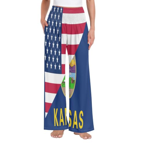 Pantalon large respirant femme GuoChe pantalon décontracté léger imprimé drapeau USA