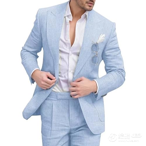 Traje de Lino con Tirantes para Hombre, Corte Entallado, para Boda Formal, 2 Piezas, Azul, Talla Mediana