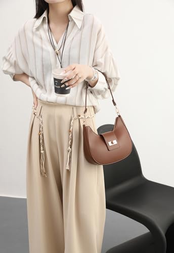 NIUEIMEE ZHOU Crescent Shoulder Bag for Women Retro Vegan Leather Crossbody Bags Tote HandBag Underarm Purses - Image 3