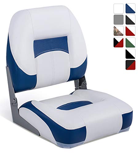 North Captain T1 Deluxe Low Back Folding Boat Seat,White/Blue