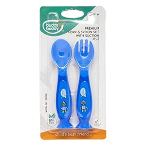 Buddsbuddy BB7082 Premium Fork and Spoon Set with Suction, 2 Pieces (Blue)