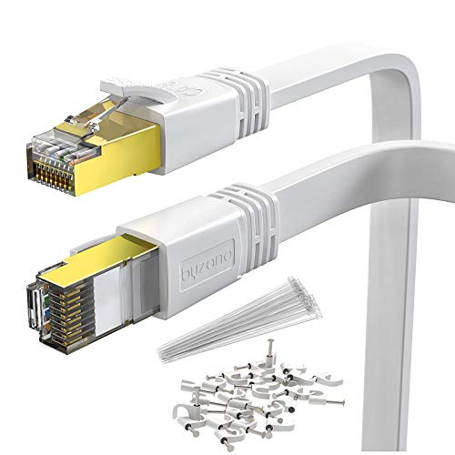 Cat 8 Ethernet Cable 25 FT Flat 40Gbps 2000Mhz High Speed LAN RJ45 Connector SFTP Patch Cables Heavy Duty Gigabit Cord for Router Modem Laptop Xbox PS4 Gaming - White