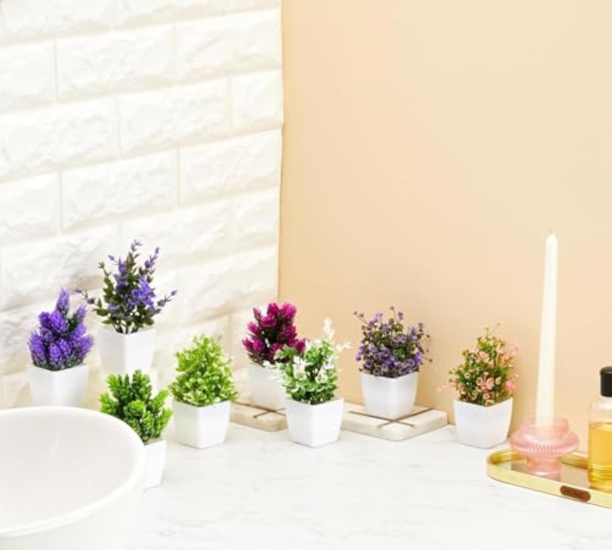 Artificial Plants with Pot, Pack of 8 Decorative Plants