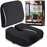 Elmara Doctor-Designed Wheelchair Seat Cushion Set – The Ultimate Comfort Solution – Thick Wheelchair Cushions Relieve Back & Sciatica Pain – Wheel Chair Cushions for Seniors, Wheelchair Pad (Black)