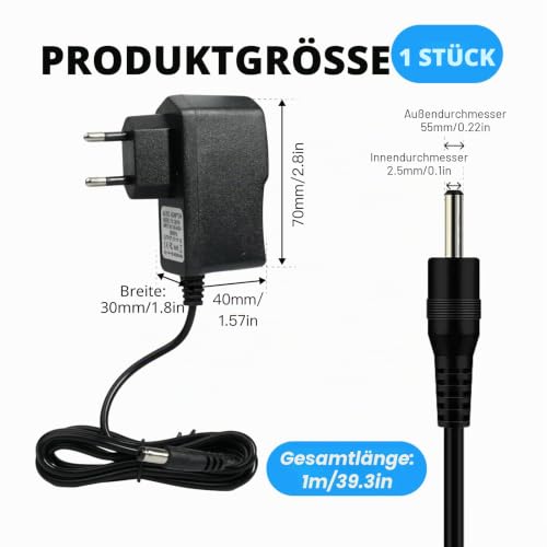 12V 1A Netzteil mit 1.2m Kabel, DC 5.5mm Steckernetzteil, Kompatibel mit Yamaha PA-130 PA-3C PA-5B Serie, Ersatz AC Adapter für PSR, YPT, DGX, YPG Keyboards mit Schutzsystem