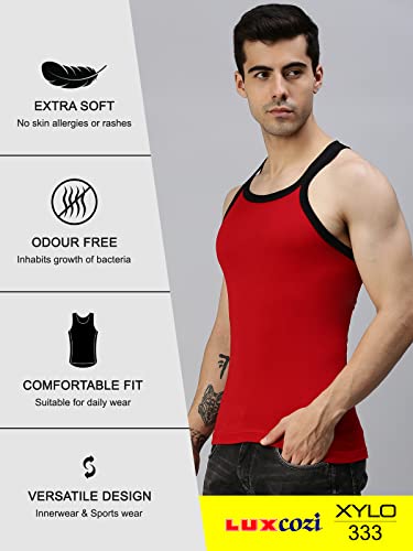 Image of Lux Cozi Men Pack of 3 Pure Cotton Assorted Gym Vest (Size :