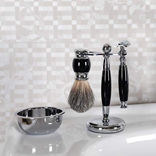 Deluxe Stainless Steel Shaving Brush Stand Holder For Razor & Brush Weighted Base Black Handle #TOP5
