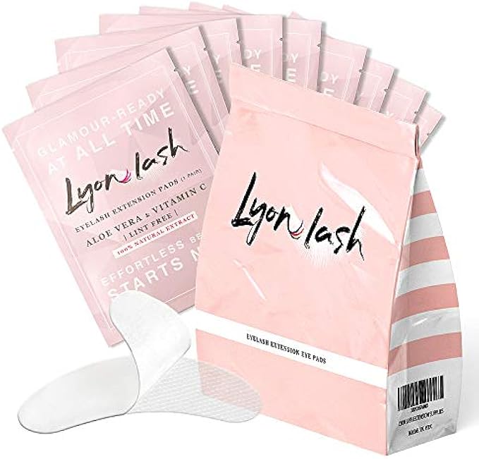100 Pairs Eyelash Extension Under Eye Gel Pads by Lyon Lash - Lint Free with Aloe Vera Hydrogel Eye Patches, Premium Eyelash Extension Supplies & Beauty Tools, Fit Most Eye Shape, Stick Well