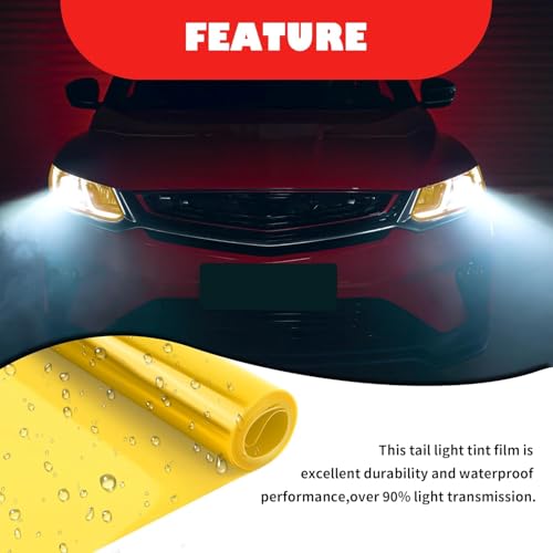 Image of WALLMATE Headlight Taillight Film Self Adhesive Smoke Film Fog Light Film Vinyl Tint Wrap Film Car&Bike Protection Film Sheet Sticker (Yellow Smoke, 12x50 Inch)